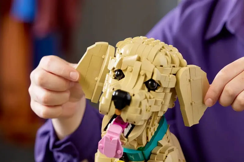 LEGO® Icons Golden Retriever Puppy 11384 includes posable head, ears and tail.