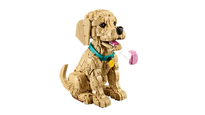 LEGO® Icons Golden Retriever Puppy 11384 includes a removable tongue and a closable mouth.