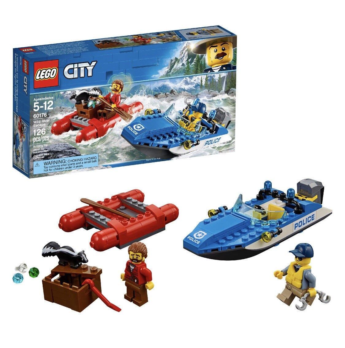 Lego City 60176 Wild River Escape With Skunk Mini Figure And Police Boat retired