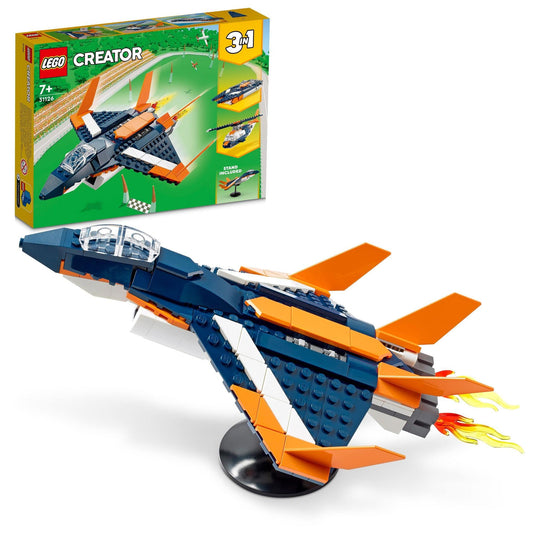 LEGO Creator 3in1 Supersonic Jet Plane to Helicopter to Speed Boat Toy 31126